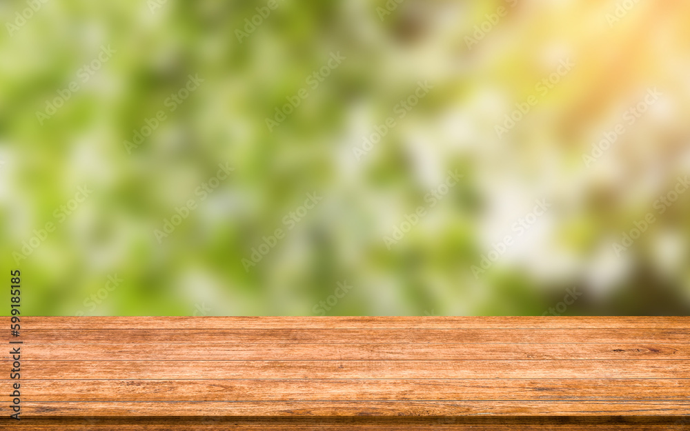 Wooden board empty table background green nature Wooden board empty table background green nature