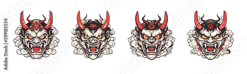 Oni japanese demon mask vector art t-shirt design illustration