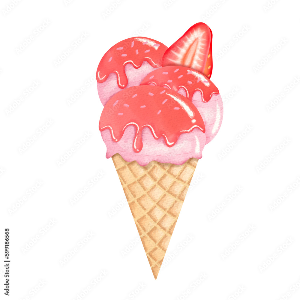 Strawberry ice cream watercolor. Strawberry ice cream watercolor.