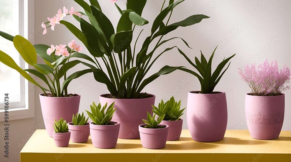 Fototapeta premium Beautiful looking potted plants on a table 