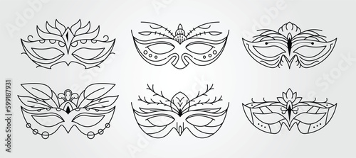 set of carnival mask line art logo vector illustration design, festive mask minimal object design