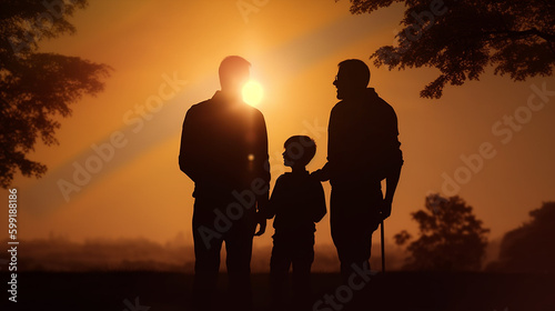 Silhouette of family at sunset. Concept of happy Father day, generative ai