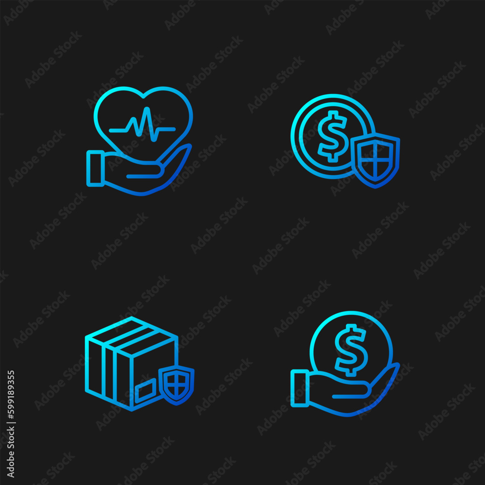 Set line Money with shield, Delivery security, Life insurance and . Gradient color icons. Vector Set line Money with shield, Delivery security, Life insurance and . Gradient color icons. Vector