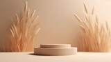 Podium for product presentation with wheat. 3D render illustration, generative Ai