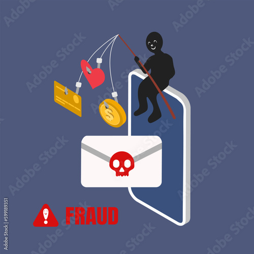 Concept of hacker attack, fraud investigation, internet phishing attack. Fraud prevention. Cyber criminal stealing personal data.