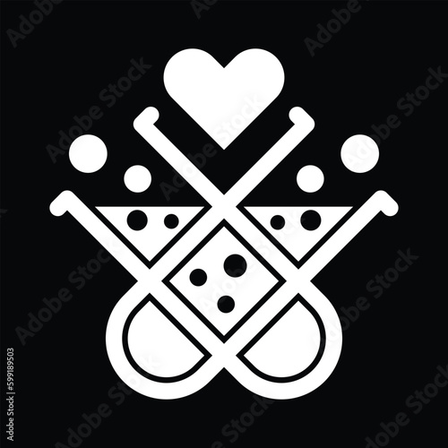 two test tubes with heart at the top center vector