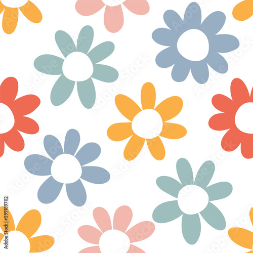 Seamless pattern with colorful retro flowers