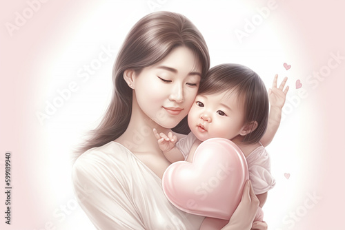 Happy mother day, mother with child 3d illustration on isolated background generative ai