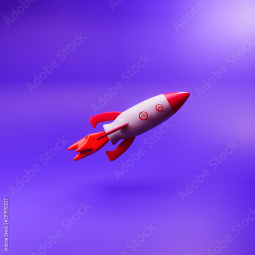 3d simple flying rocket icon on background with clear shadow isolated cartoon space shuttle 3d illustration