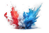 France Flag Holi Paint Splash on White Background. Abstract French Tricolor Flag Red, White, Blue Colorful Burst. Celebrations concept. Generative AI.