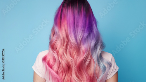 Colored hairs in ombre or balayage technic. Created with ai generative tools