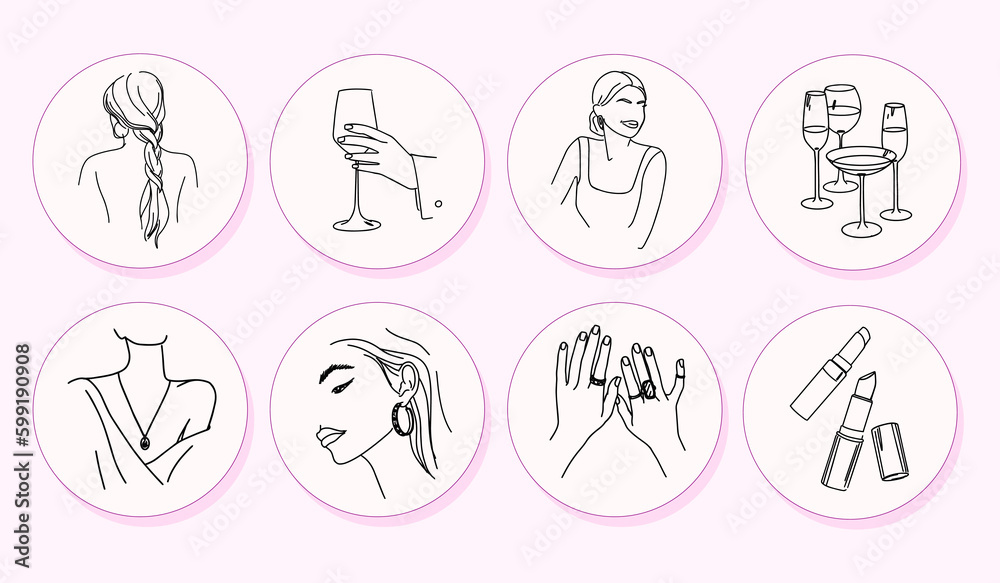 Set of bright covers for social networks. Vector illustration of elegant female bodies in trendy linear style. Beauty logo for a women's blog. Set of bright covers for social networks. Vector illustration of elegant female bodies in trendy linear style. Beauty logo for a women's blog.