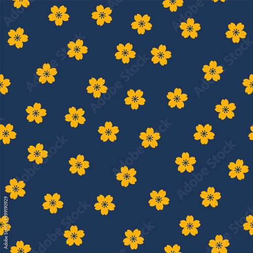 Navy seamless pattern with yellow flowers