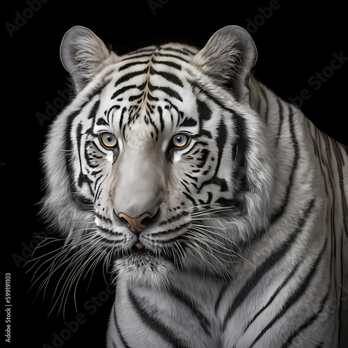 White Tiger Head Close Up. Generative AI