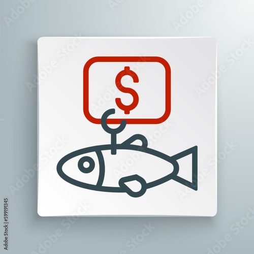 Line Price tag for fish icon isolated on white background. Colorful outline concept. Vector