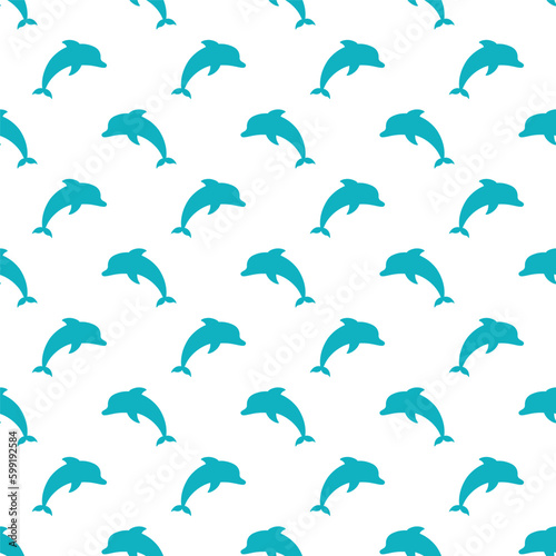Seamless pattern with blue dolphin