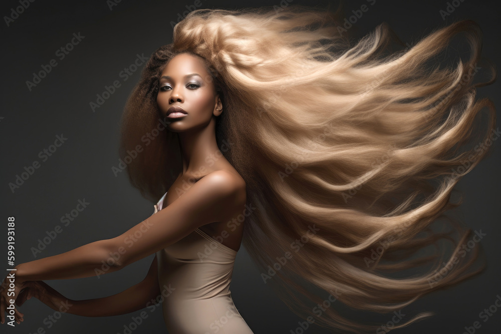 Naklejka premium Beautiful model with long hair extension. Generative AI