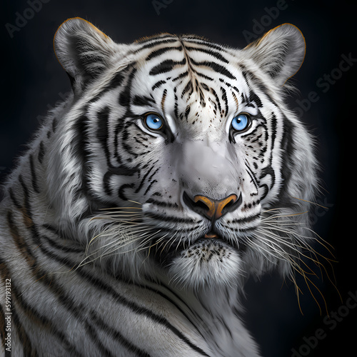 White Tiger Head Close Up. Generative AI