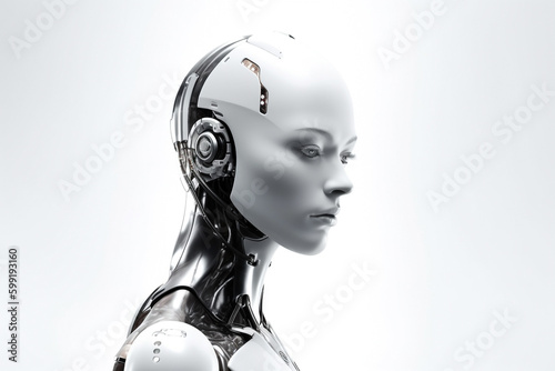 White futuristic smart humanoid woman. Innovative high tech robot. Ai generated art