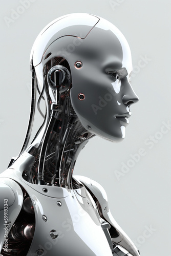 White futuristic smart humanoid woman. Innovative high tech robot. Ai generated art