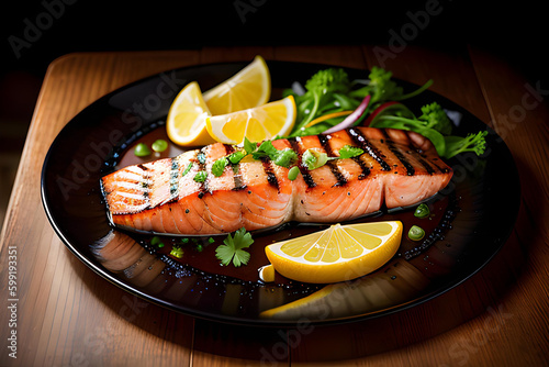 Illustration of delicious grilled salmon steak photo