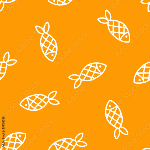 Orange seamless pattern with white fish
