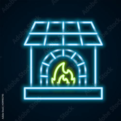 Glowing neon line Blacksmith oven icon isolated on black background. Colorful outline concept. Vector