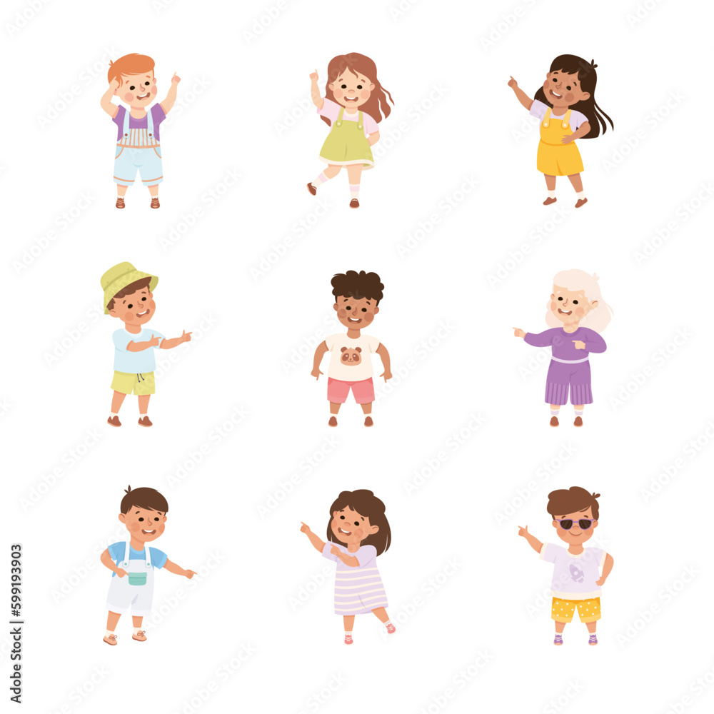 Kid Characters Pointing at Something with Their Finger Vector Set Kid Characters Pointing at Something with Their Finger Vector Set