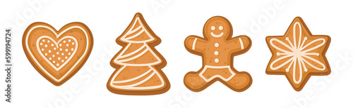 Shaped Baked Cookie and Merry Christmas Symbol Vector Set
