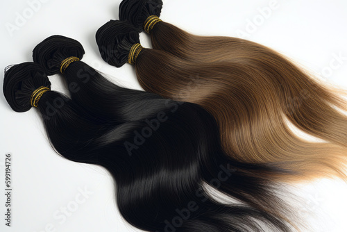 Various colors of human hair extension. Generative AI