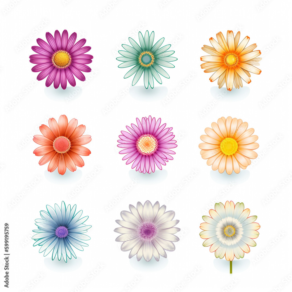 Set of daisies. Generative AI