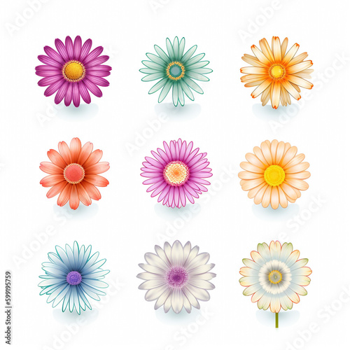 Set of daisies. Generative AI