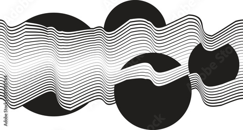 Abstract motion graphic design background . Black circle and horizontal lines . Transition shapes . Movement composition . Vector illustration