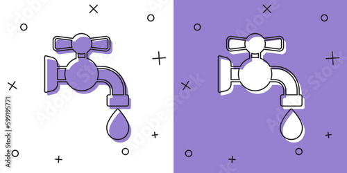 Set Water tap icon isolated on white and purple background. Vector
