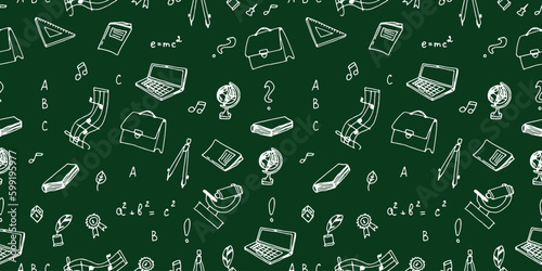 Seamless pattern of doodle school badges.School education. Let's go back to school doodle drawing. Vector