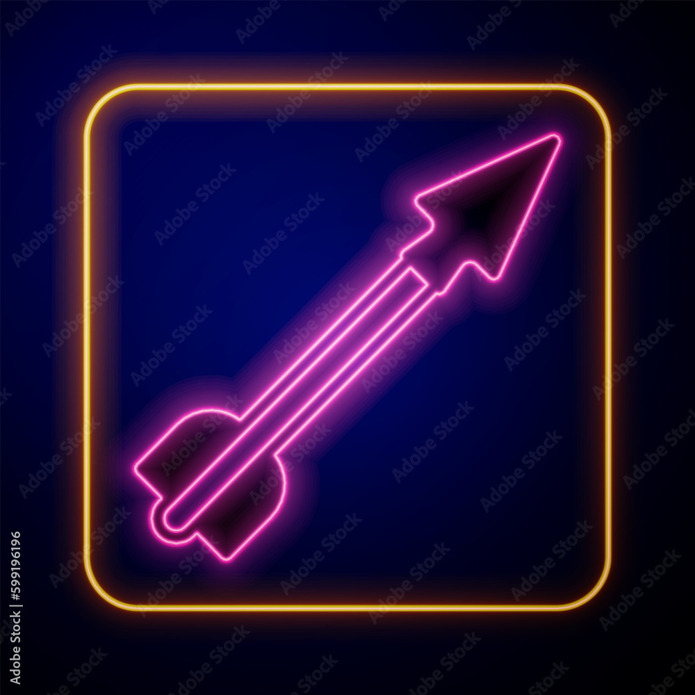 Glowing neon Medieval arrow icon isolated on black background. Medieval weapon. Vector Glowing neon Medieval arrow icon isolated on black background. Medieval weapon. Vector