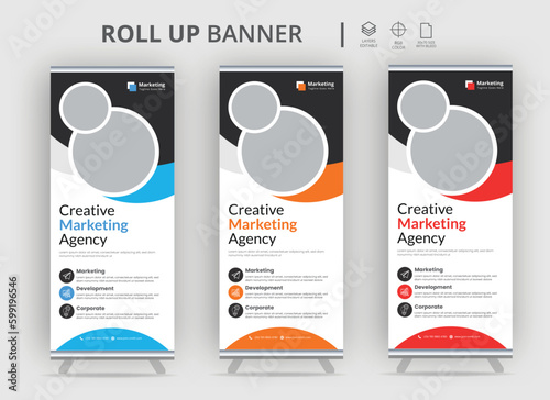 Business Roll-Up Banner, Roll-up banner design template, vertical, abstract background, Creative business agency roll up banne