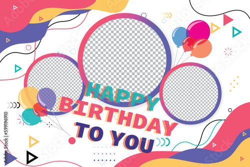 cartoon Birthday photo frame with geometric elements