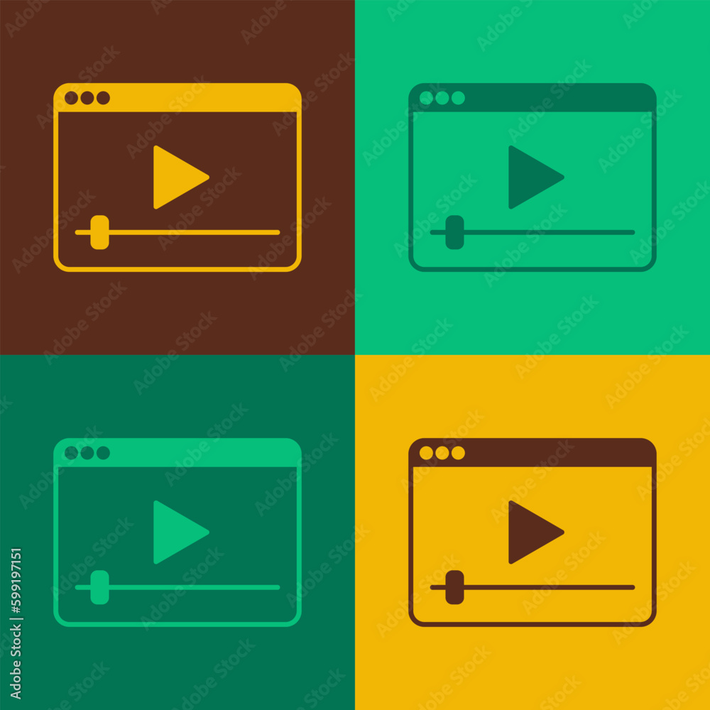Pop art Online play video icon isolated on color background. Film strip with play sign. Vector Pop art Online play video icon isolated on color background. Film strip with play sign. Vector