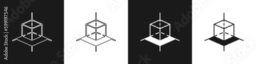 Set 3d modeling icon isolated on black and white background. Augmented reality or virtual reality. Vector