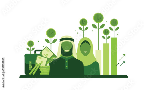 United arab emirates man and woman with happy faces shows upturn or growth of uae economy or value of uae dirham