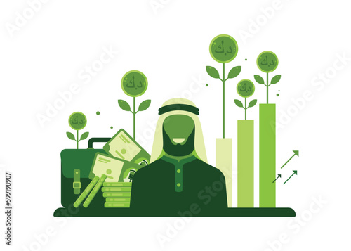 Kuwait man with happy face shows upturn or growth of kuwait economy or value of Kuwaiti dinar