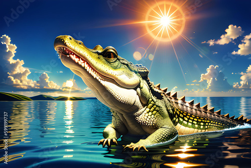 Illustration of crocodile   alligator in natural habitat.