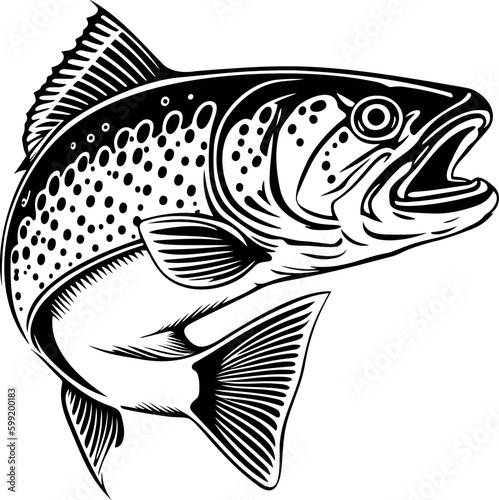 graphic logo of a trout in black over white