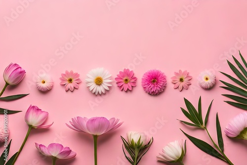 Top view image of flowers  fruits  and vegetables composition over pastel background Generative Ai