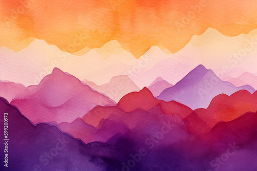 Watercolor background. Beautiful simple watercolor painting of mountains during sunset. generative ai. Watercolour background with beautiful warm hues