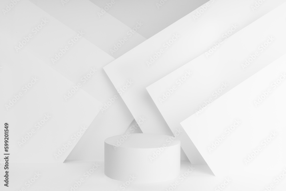 White abstract scene with one cylinder podium, mockup for presentations ...