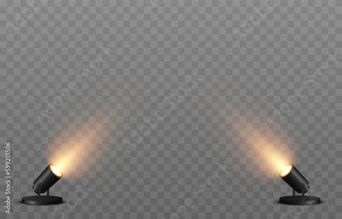 Vector set of light source. Light from a spotlight png. Studio, studio lighting png. Spotlight png. Yellow light. Light effect.