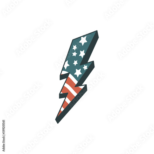 Patriotic vector set. 4th of July vectors, American flag with Lighting bolt