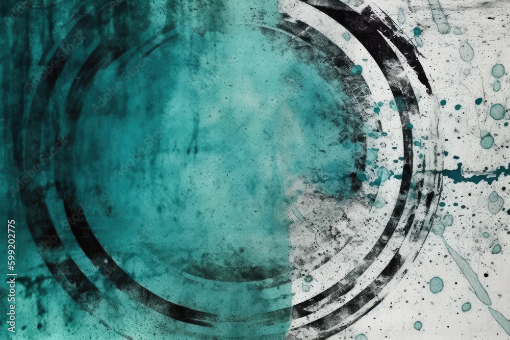 Worn texture. Dust scratches. Weathered lens. Teal blue white color stains circles pattern on aged distressed grunge abstract illustration copy space background